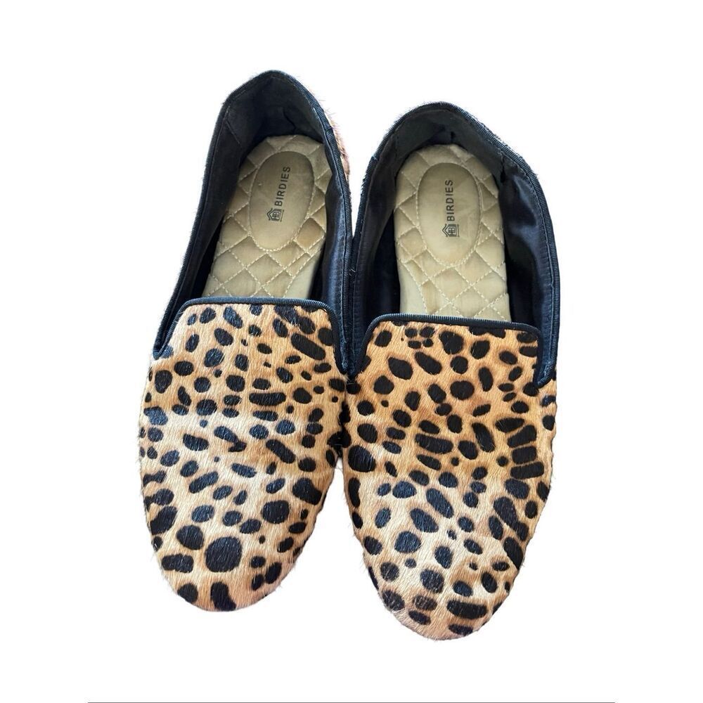Birdies Womens Black Brown Cheetah Calf Hair The Starling Flats Loafers Size 7.5